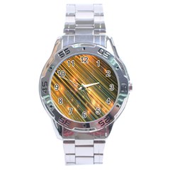 Golden Blue Lines Sparkling Wild Animation Background Space Stainless Steel Analogue Watch by Mariart