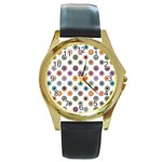 Flowers Pattern Recolor Artwork Sunflower Rainbow Beauty Round Gold Metal Watch Front