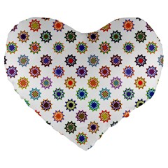 Flowers Pattern Recolor Artwork Sunflower Rainbow Beauty Large 19  Premium Heart Shape Cushions