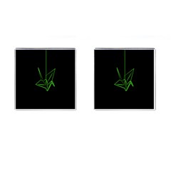 Origami Light Bird Neon Green Black Cufflinks (square) by Mariart