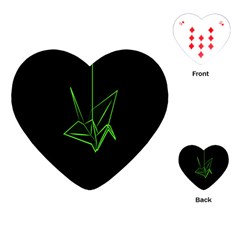 Origami Light Bird Neon Green Black Playing Cards (heart) 