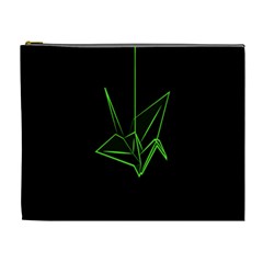 Origami Light Bird Neon Green Black Cosmetic Bag (xl)