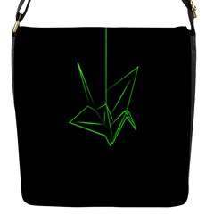 Origami Light Bird Neon Green Black Flap Messenger Bag (s) by Mariart