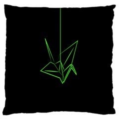 Origami Light Bird Neon Green Black Large Flano Cushion Case (two Sides)