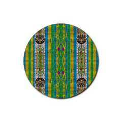 Rainbows Rain In The Golden Mangrove Forest Rubber Round Coaster (4 Pack)  by pepitasart
