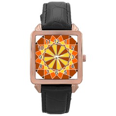 Ornaments Art Line Circle Rose Gold Leather Watch 