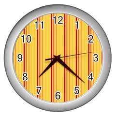 Red Orange Lines Back Yellow Wall Clocks (silver) 