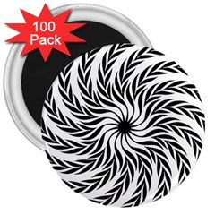 Spiral Leafy Black Floral Flower Star Hole 3  Magnets (100 Pack)