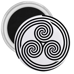 Triple Spiral Triskelion Black 3  Magnets
