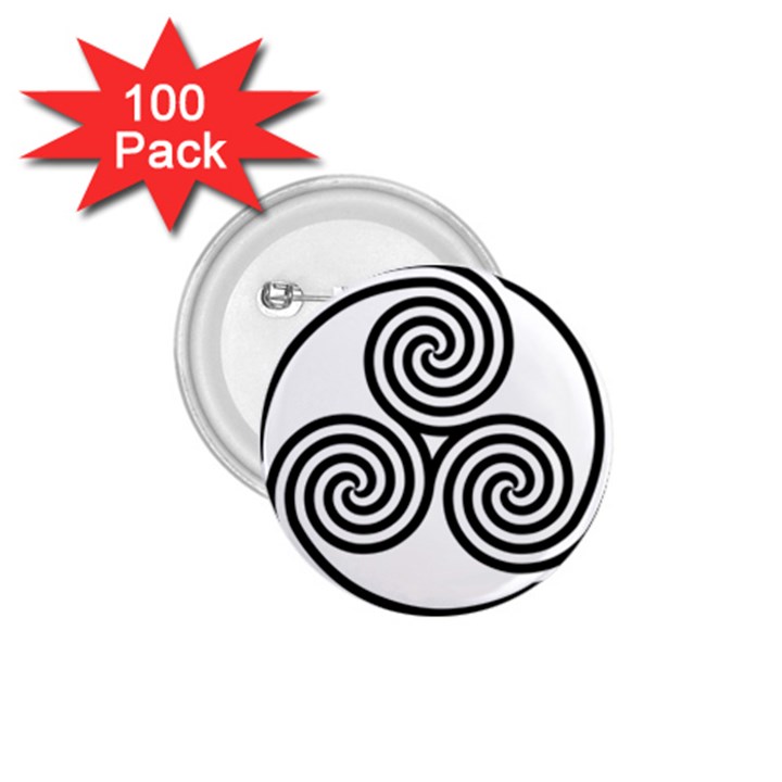 Triple Spiral Triskelion Black 1.75  Buttons (100 pack) 