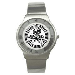 Triple Spiral Triskelion Black Stainless Steel Watch by Mariart