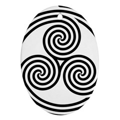 Triple Spiral Triskelion Black Oval Ornament (two Sides)