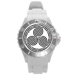 Triple Spiral Triskelion Black Round Plastic Sport Watch (l) by Mariart