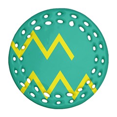 Waves Chevron Wave Green Yellow Sign Round Filigree Ornament (two Sides)