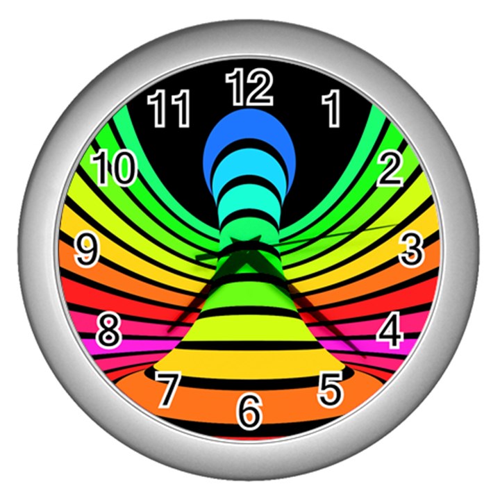 Twisted Motion Rainbow Colors Line Wave Chevron Waves Wall Clocks (Silver) 