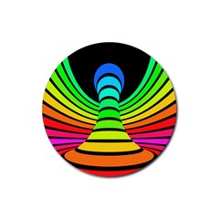 Twisted Motion Rainbow Colors Line Wave Chevron Waves Rubber Round Coaster (4 Pack) 