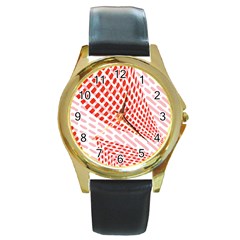 Waves Wave Learning Connection Polka Red Pink Chevron Round Gold Metal Watch