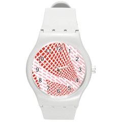 Waves Wave Learning Connection Polka Red Pink Chevron Round Plastic Sport Watch (m)