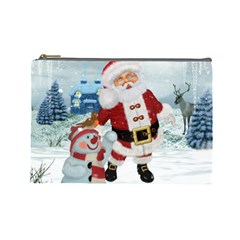 Funny Santa Claus With Snowman Cosmetic Bag (large)  by FantasyWorld7