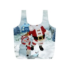 Funny Santa Claus With Snowman Full Print Recycle Bags (s)  by FantasyWorld7