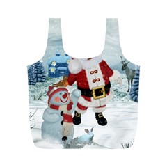 Funny Santa Claus With Snowman Full Print Recycle Bags (m)  by FantasyWorld7