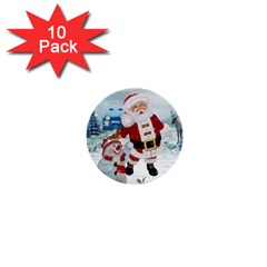 Funny Santa Claus With Snowman 1  Mini Buttons (10 Pack)  by FantasyWorld7