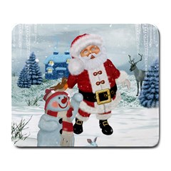 Funny Santa Claus With Snowman Large Mousepads by FantasyWorld7