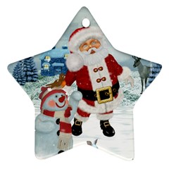 Funny Santa Claus With Snowman Star Ornament (two Sides) by FantasyWorld7