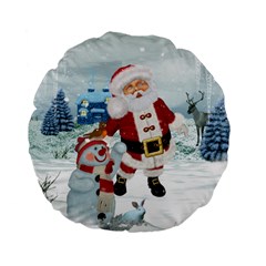 Funny Santa Claus With Snowman Standard 15  Premium Flano Round Cushions by FantasyWorld7