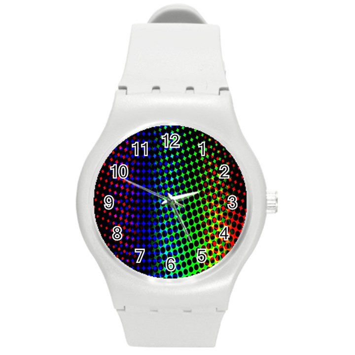 Digitally Created Halftone Dots Abstract Background Design Round Plastic Sport Watch (M)