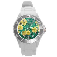 Yellow Flowers At Nature Round Plastic Sport Watch (l) by dflcprints