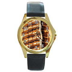 Abstract Architecture Background Round Gold Metal Watch