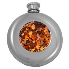 Fall Foliage Autumn Leaves October Round Hip Flask (5 Oz)