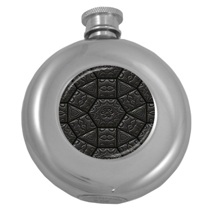 Tile Emboss Luxury Artwork Depth Round Hip Flask (5 oz)