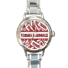 Travel Warning Shield Stamp Round Italian Charm Watch