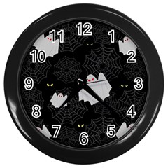 Spider Web And Ghosts Pattern Wall Clocks (black) by Valentinaart