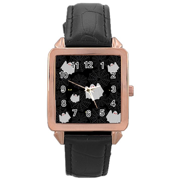 Spider web and ghosts pattern Rose Gold Leather Watch 