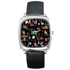 Back To School Square Metal Watch by Valentinaart