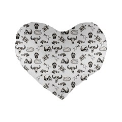 Skeleton Pattern Standard 16  Premium Flano Heart Shape Cushions by Valentinaart