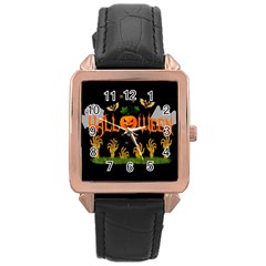 Halloween Rose Gold Leather Watch  by Valentinaart