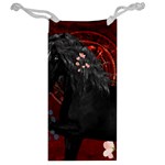 Awesmoe Black Horse With Flowers On Red Background Jewelry Bag Back