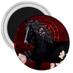 Awesmoe Black Horse With Flowers On Red Background 3  Magnets by FantasyWorld7