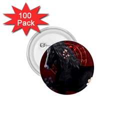 Awesmoe Black Horse With Flowers On Red Background 1 75  Buttons (100 Pack)  by FantasyWorld7