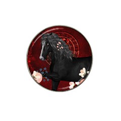 Awesmoe Black Horse With Flowers On Red Background Hat Clip Ball Marker by FantasyWorld7