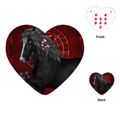 Awesmoe Black Horse With Flowers On Red Background Playing Cards (heart)  by FantasyWorld7