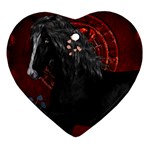 Awesmoe Black Horse With Flowers On Red Background Heart Ornament (Two Sides) Front