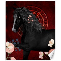 Awesmoe Black Horse With Flowers On Red Background Canvas 20  X 24   by FantasyWorld7