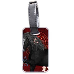 Awesmoe Black Horse With Flowers On Red Background Luggage Tags (two Sides) by FantasyWorld7