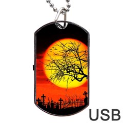 Halloween Landscape Dog Tag Usb Flash (two Sides) by Valentinaart