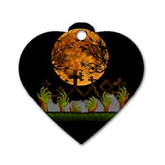 Halloween Zombie Hands Dog Tag Heart (one Side) by Valentinaart